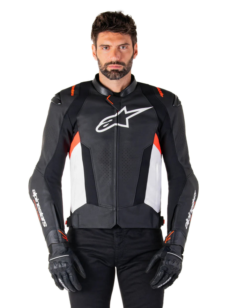 Alpinestars Missile v3 Schwarz/Weiß/Fluorot Leder Motorradjacke