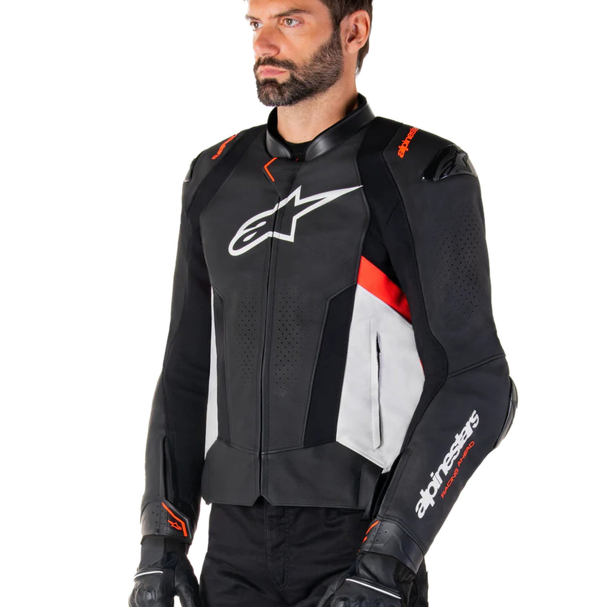 Alpinestars Missile v3 Schwarz/Weiß/Fluorot Leder Motorradjacke
