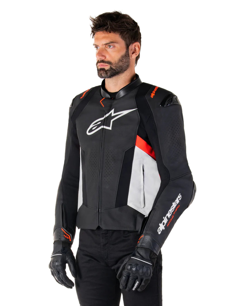 Alpinestars Missile v3 Schwarz/Weiß/Fluorot Leder Motorradjacke