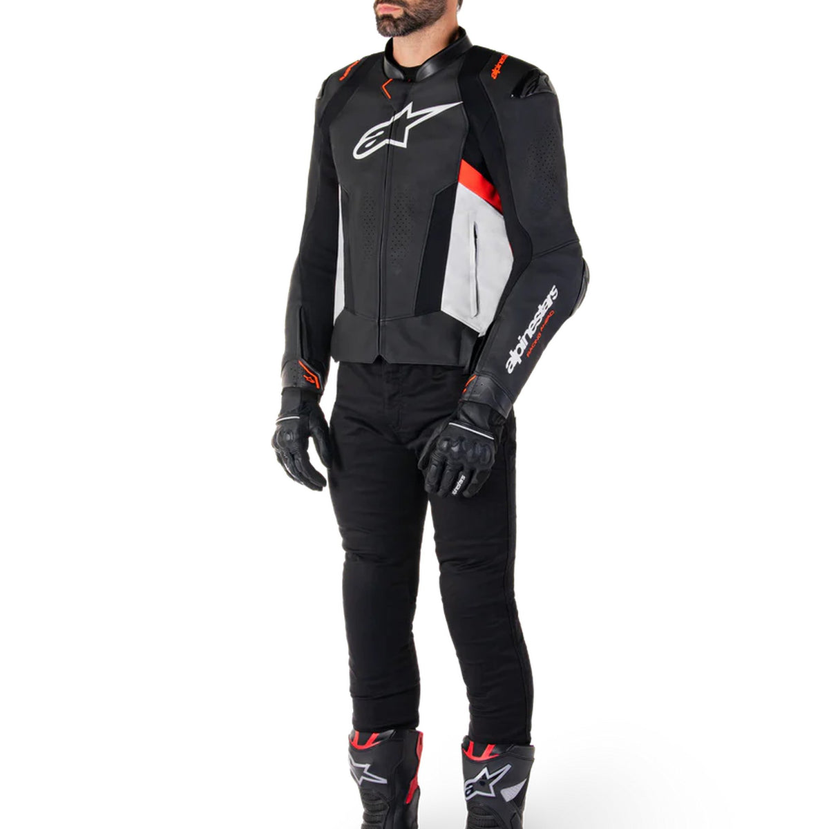Alpinestars Missile v3 Schwarz/Weiß/Fluorot Leder Motorradjacke