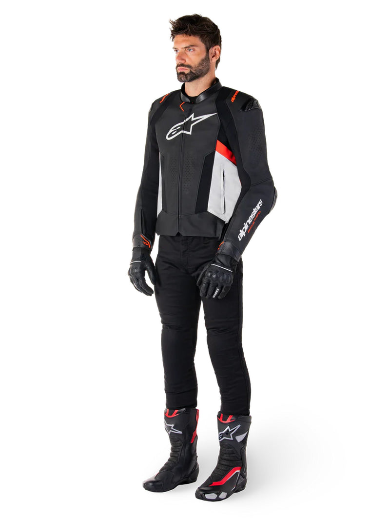 Alpinestars Missile v3 Schwarz/Weiß/Fluorot Leder Motorradjacke