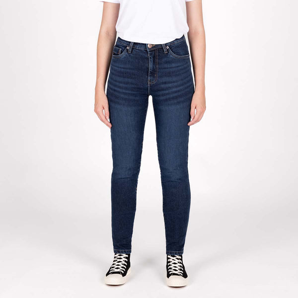 Knox Women's Colton Skinny Stone Wash Indigo AA-rated motorcycle jeans (short)
