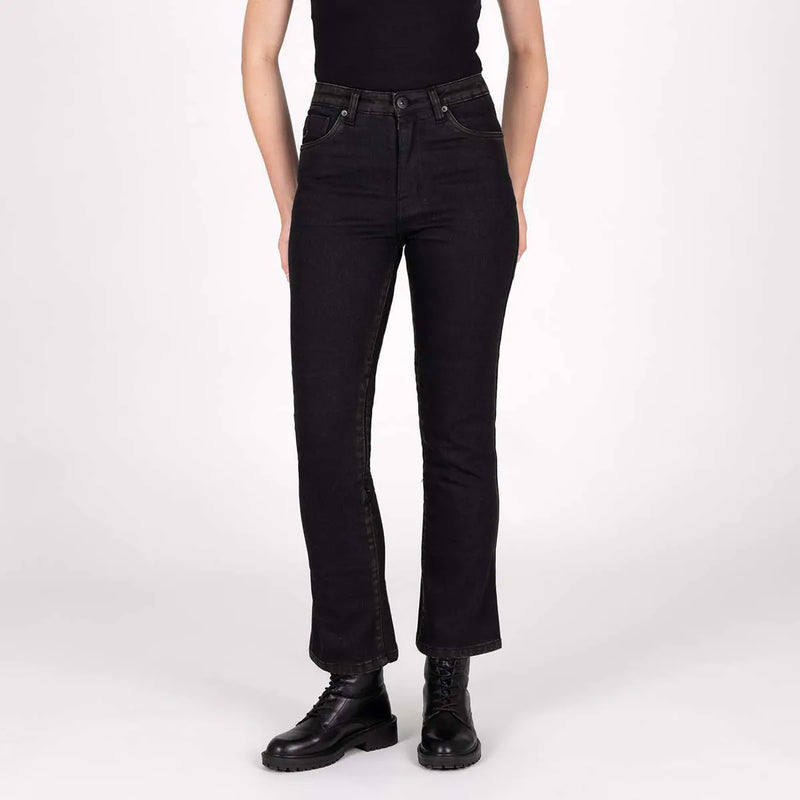 Knox Women’s Cartmel Kick Flare SHORT Aged Black Rust – AA Motorjeans voor Dames