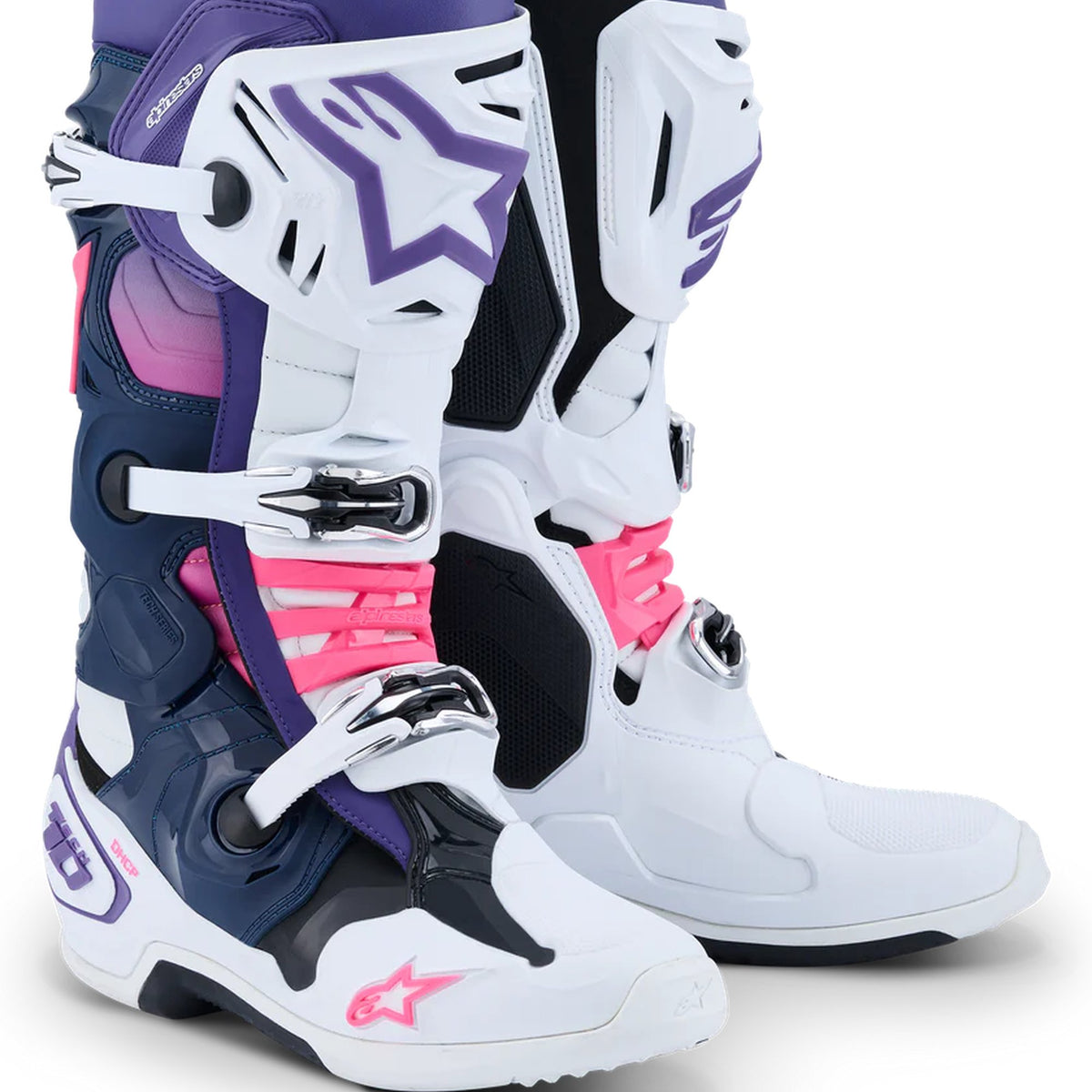 Alpinestars Tech 10 White/Violet/Fluorescent Pink Motocross Boots