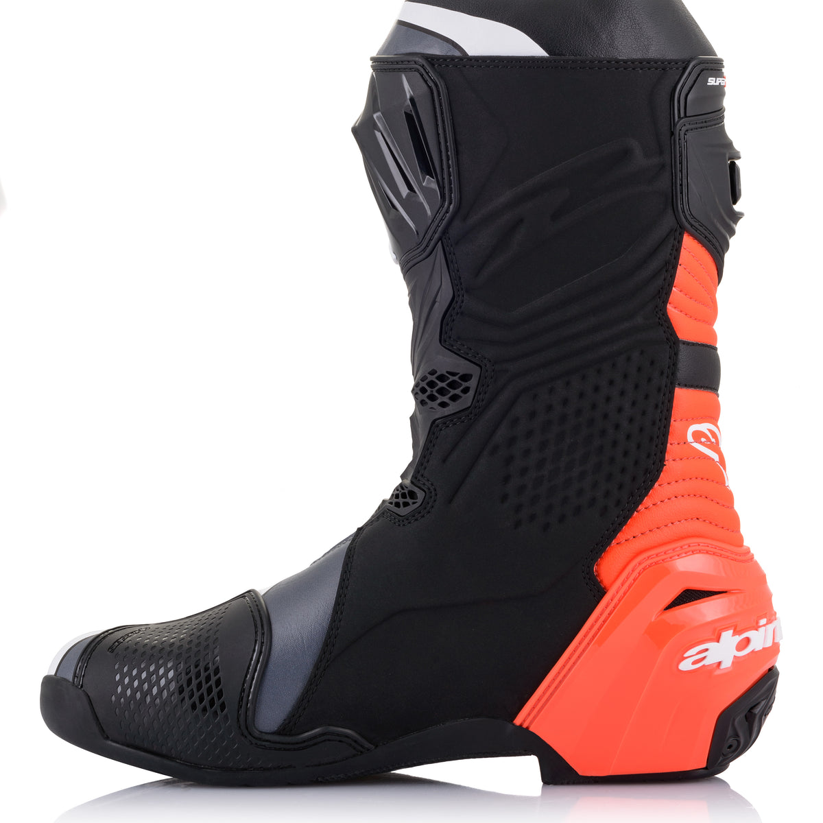 Alpinestars Supertech R v2 Schwarz/Fluorot/Weiß Motorradstiefel