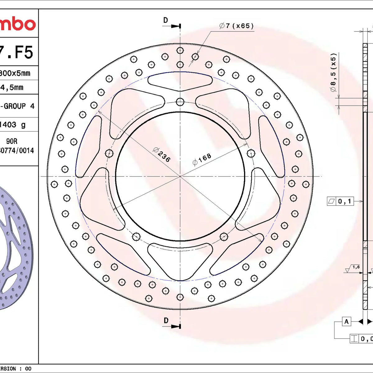 Brembo Serie Oro voorremschijf 300 x 5,0 mm Aprilia SRV850 2012-2017