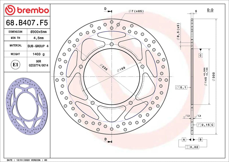 Brembo Serie Oro voorremschijf 300 x 5,0 mm Aprilia SRV850 2012-2017