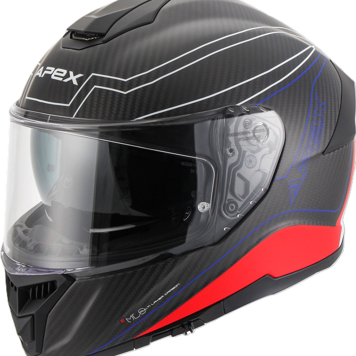 Apex FC500 Carbon Integraalhelm Assen Wit/Rood/Blauw Mat