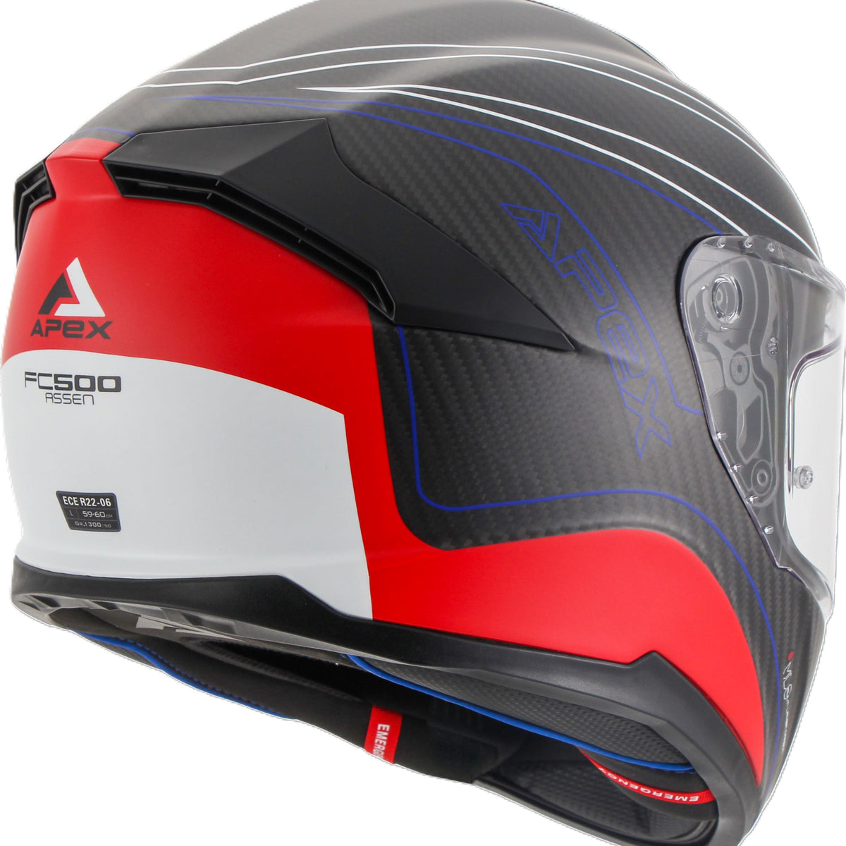 Apex FC500 Carbon Integraalhelm Assen Wit/Rood/Blauw Mat