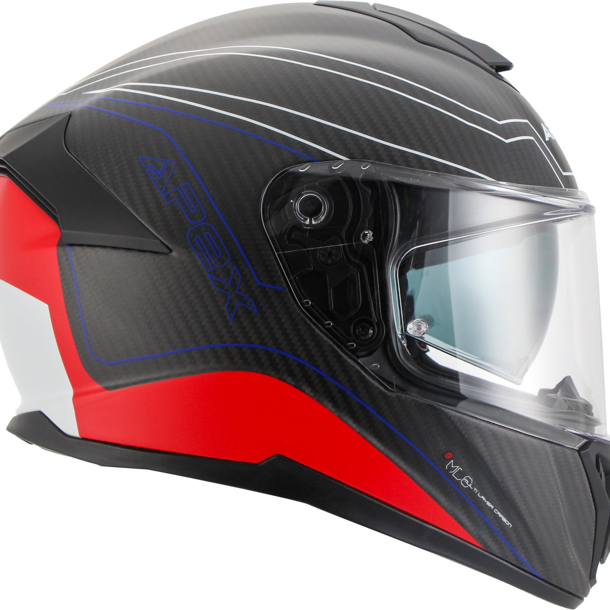 Apex FC500 Carbon Integraalhelm Assen Wit/Rood/Blauw Mat