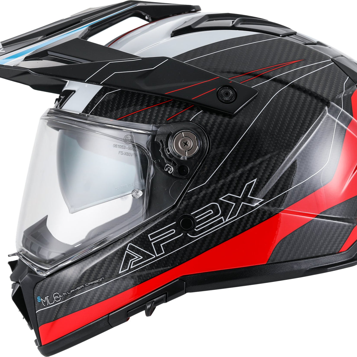 Apex AC500 Carbon Adventure helm Sahara Wit/Rood/Blauw Glans
