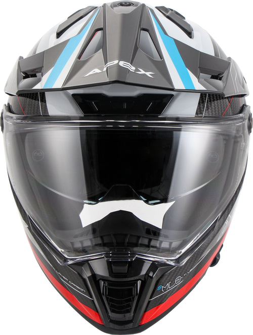 Apex AC500 Carbon Adventure helm Sahara Wit/Rood/Blauw Glans