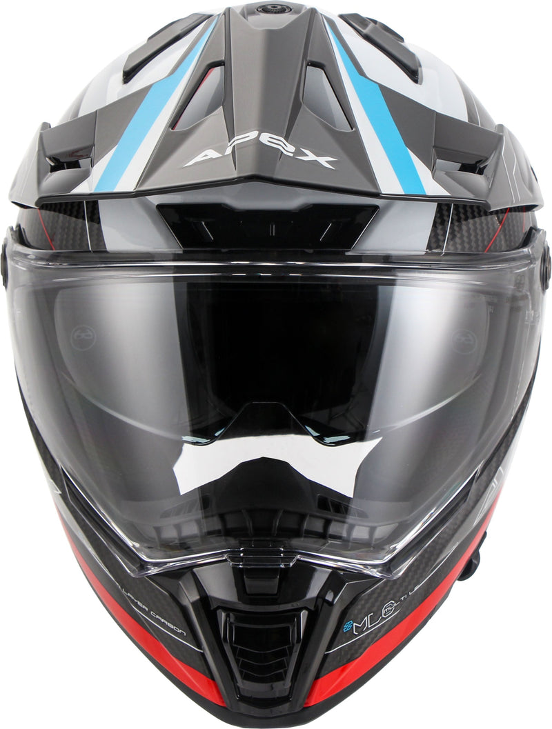 Apex AC500 Carbon Adventure helm Sahara Wit/Rood/Blauw Glans