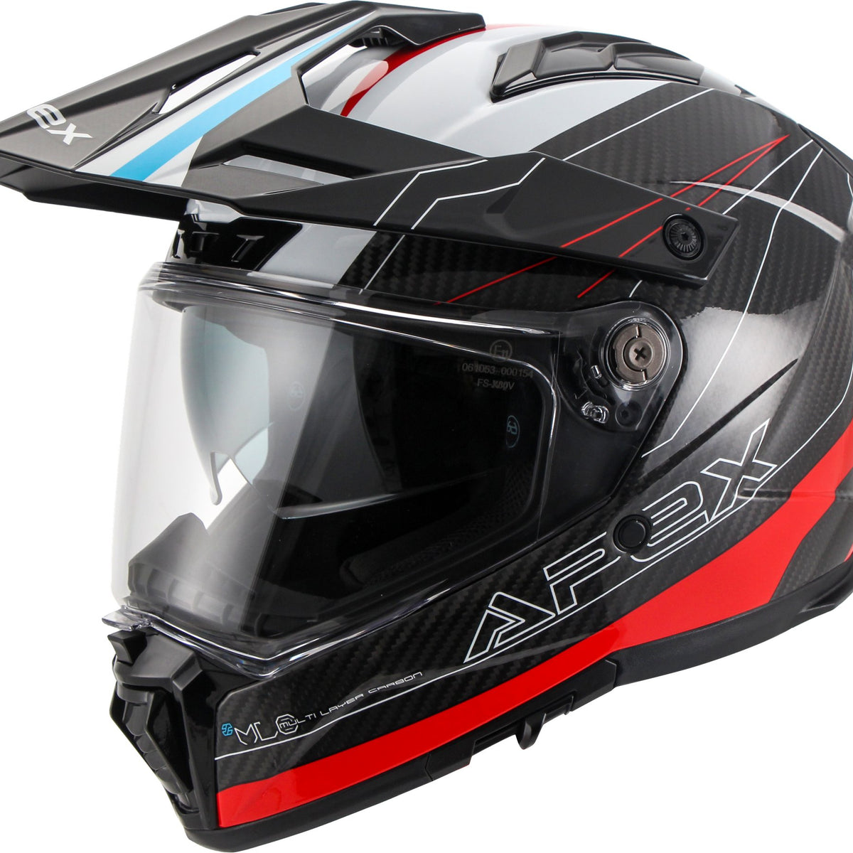 Apex AC500 Carbon Adventure helm Sahara Wit/Rood/Blauw Glans