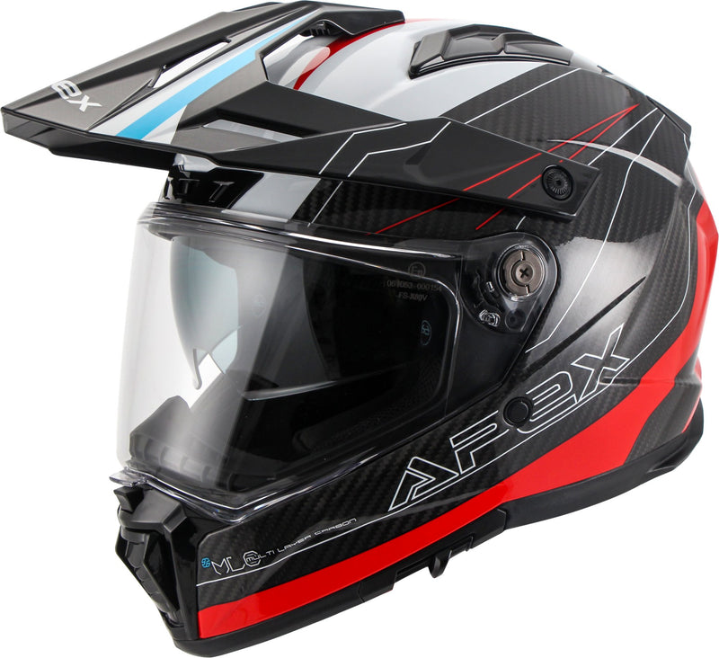 Apex AC500 Carbon Adventure helm Sahara Wit/Rood/Blauw Glans
