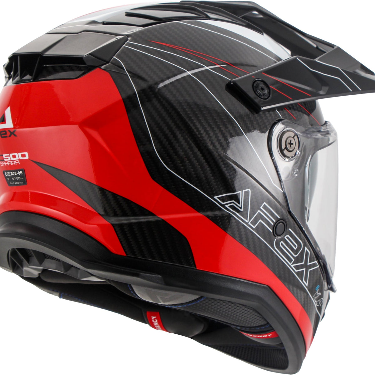 Apex AC500 Carbon Adventure helm Sahara Wit/Rood/Blauw Glans