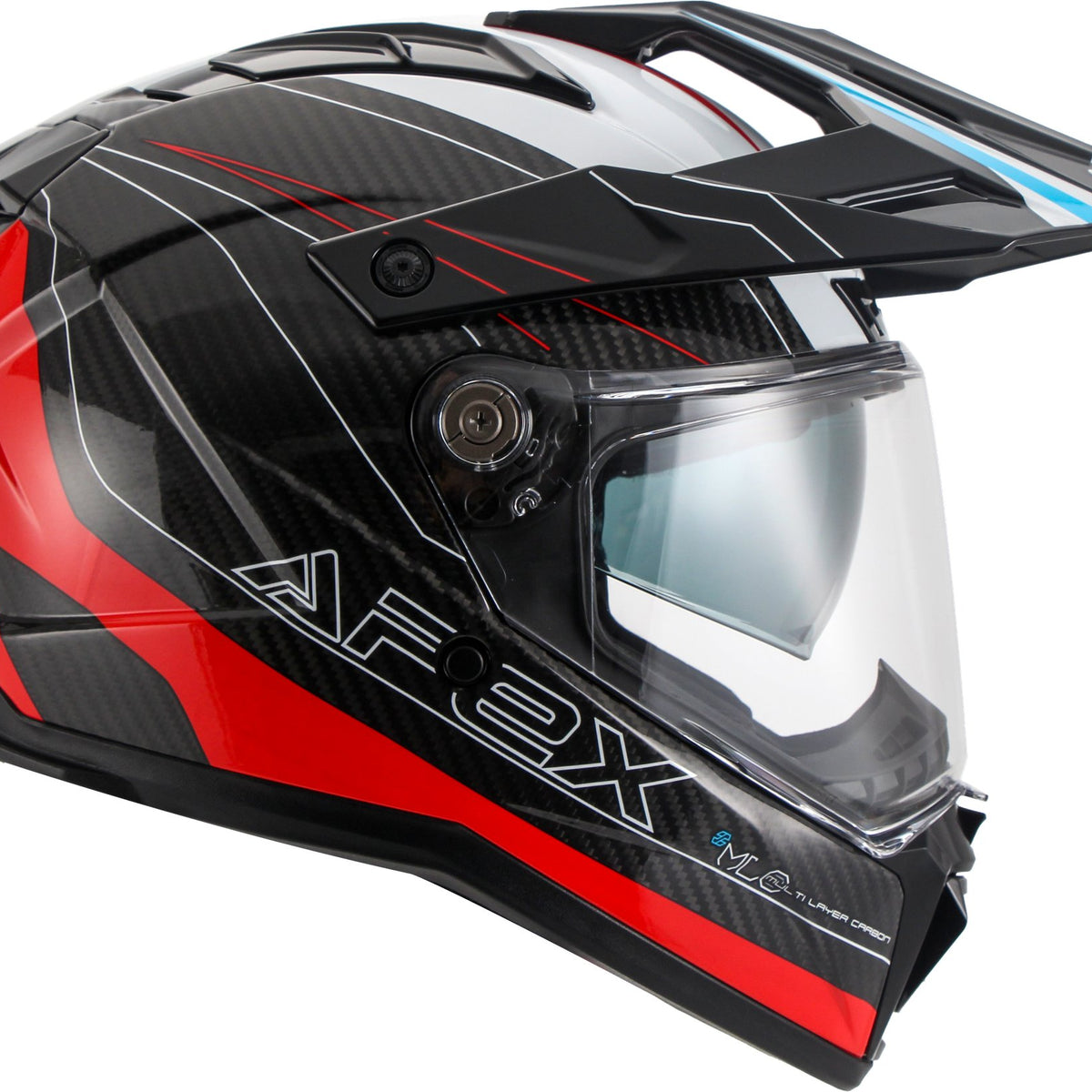 Apex AC500 Carbon Adventure helm Sahara Wit/Rood/Blauw Glans