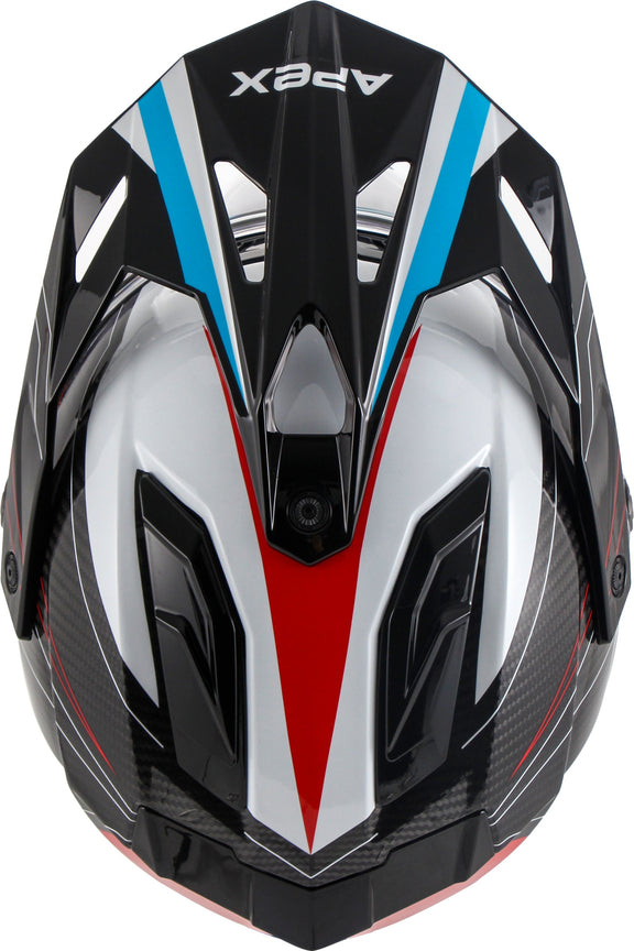 Apex AC500 Carbon Adventure helm Sahara Wit/Rood/Blauw Glans