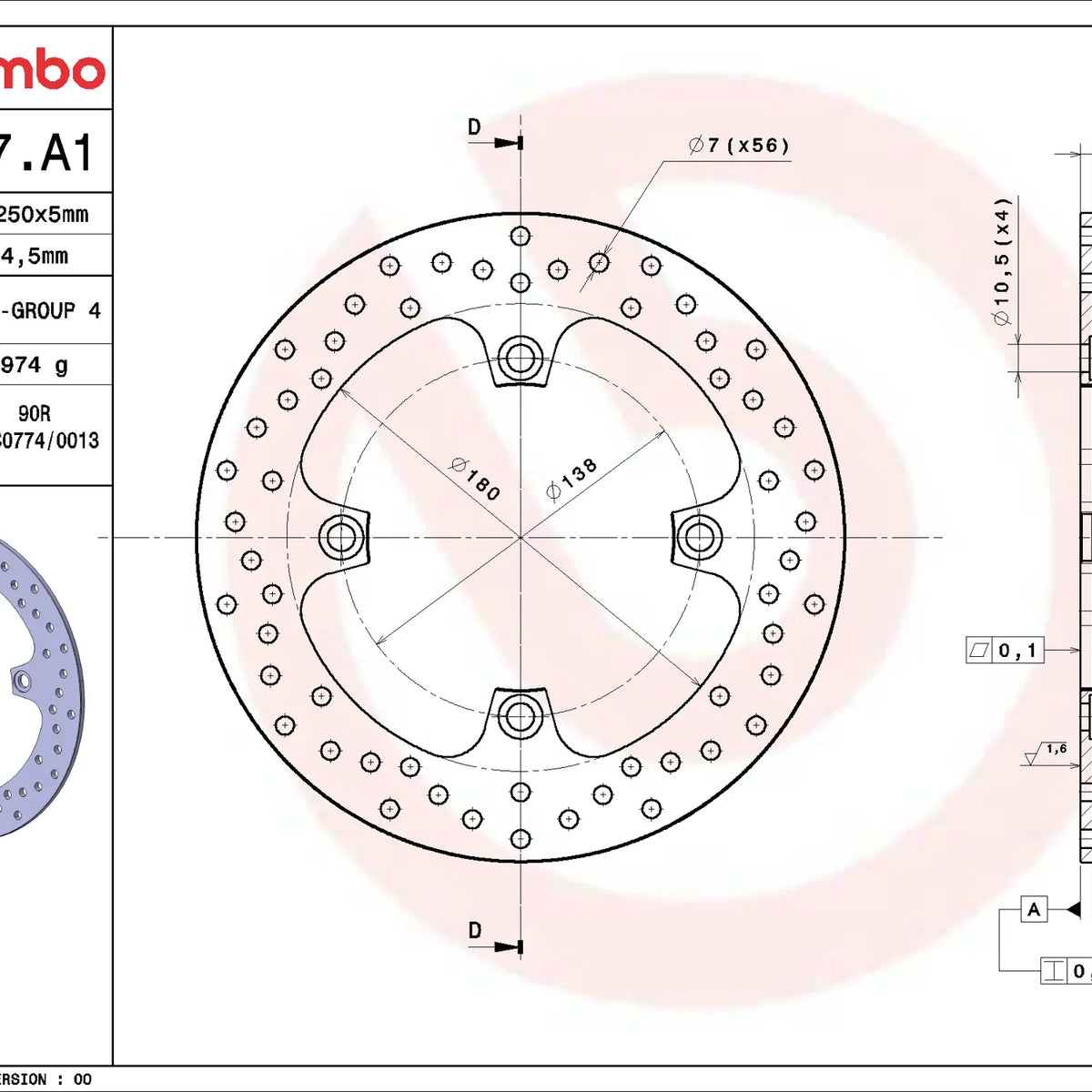 Brembo Serie Oro remschijf 68B407A1