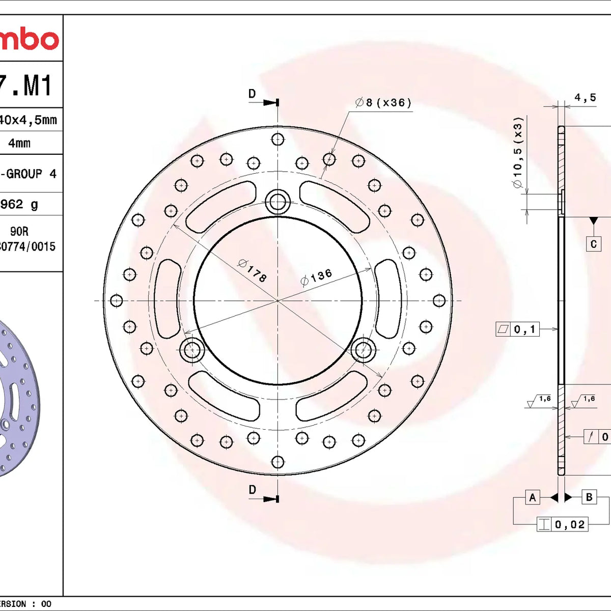 Brembo Serie Oro remschijf 240 x 4,5 mm Suzuki 68B407M1
