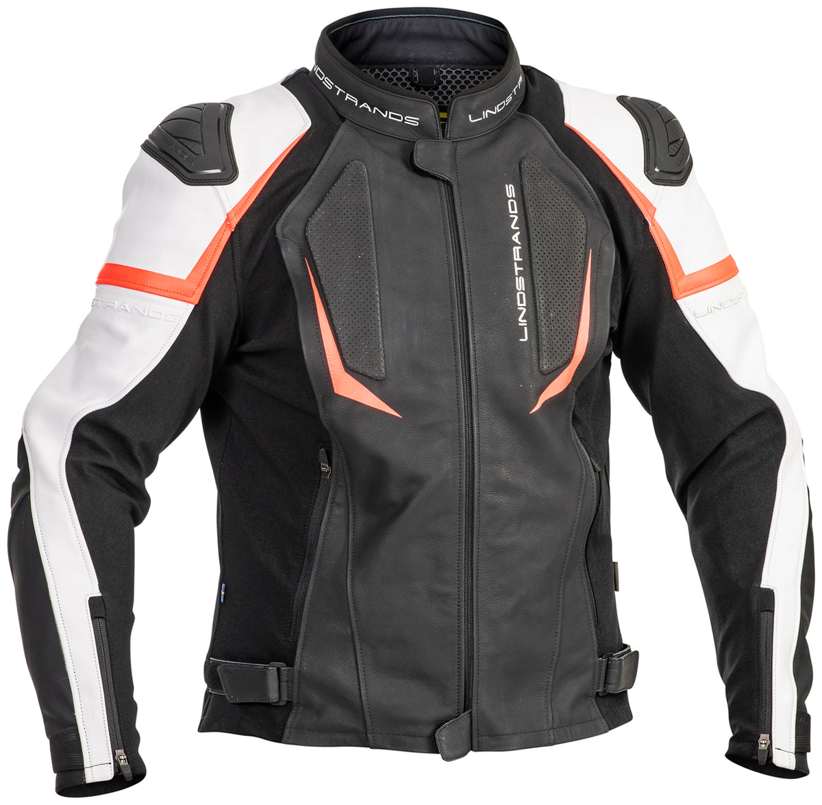 Lindstrands Sanden Leren Motorjas Zwart/Wit