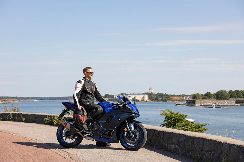 Lindstrands Sanden Leren Motorjas Zwart/Wit