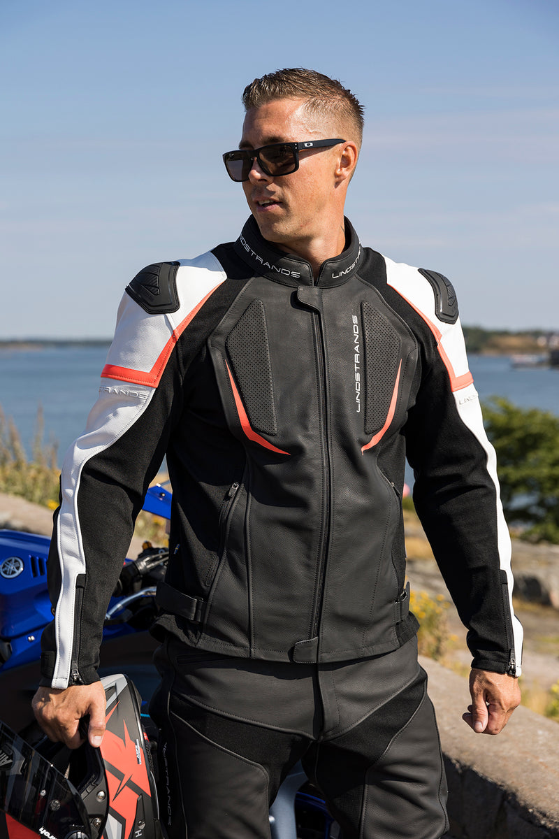 Lindstrands Sanden Leren Motorjas Zwart/Wit