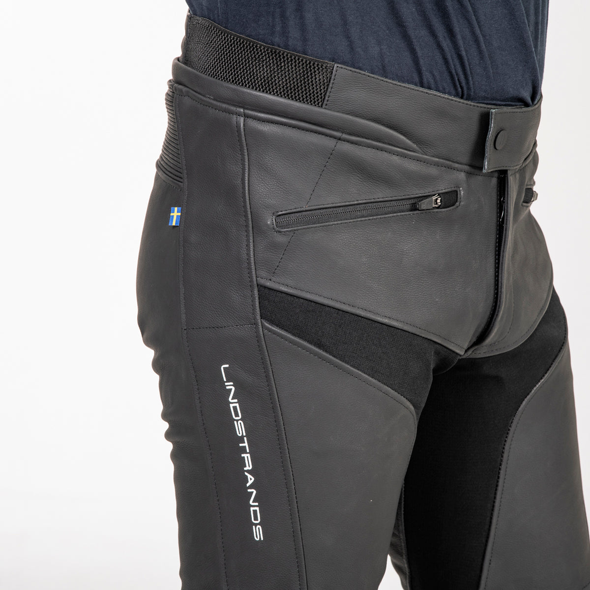 Lindstrands Sanden Leren Motorbroek Zwart