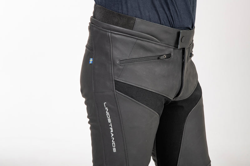 Lindstrands Sanden Leren Motorbroek Zwart