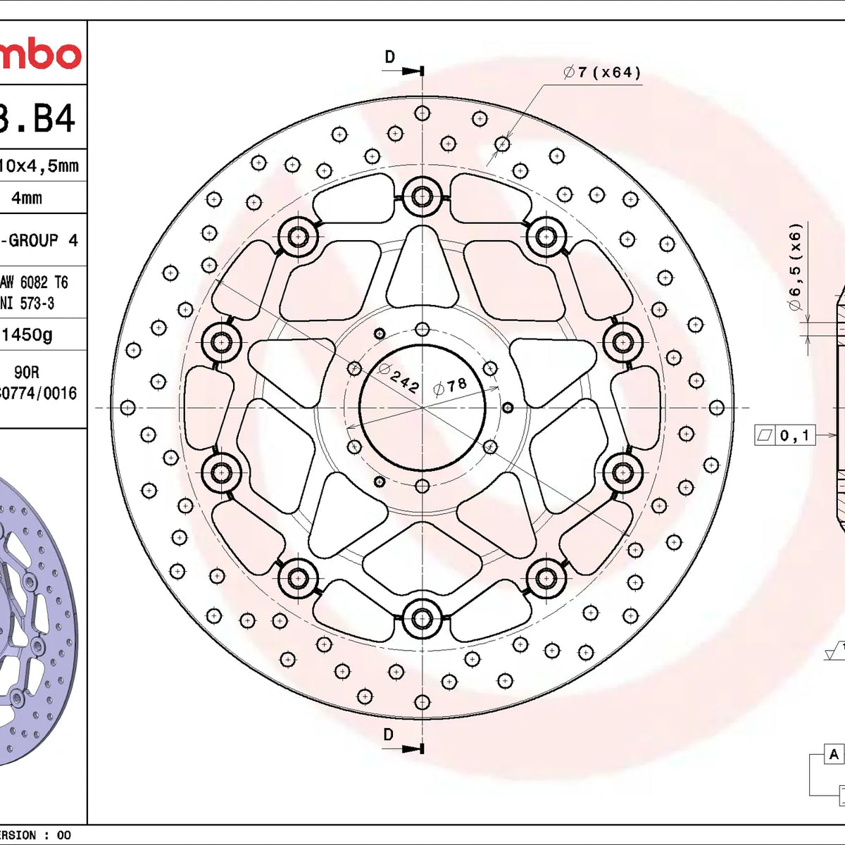 Brembo Serie Oro voorremschijf 310 x 4,5 mm Honda CRF1000L Africa Twin 2016-2019
