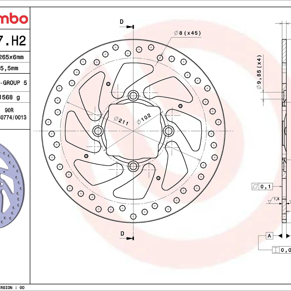 Brembo Serie Oro remschijf Ducati 68B407H2