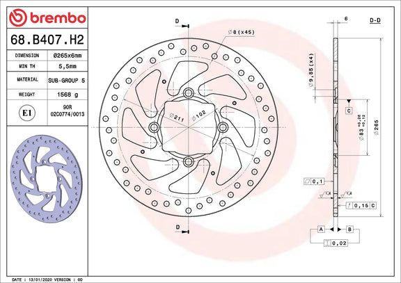 Brembo Serie Oro remschijf Ducati 68B407H2