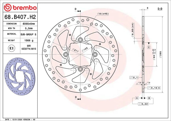 Brembo Oro Bremsscheibe Ducati 68B407H2