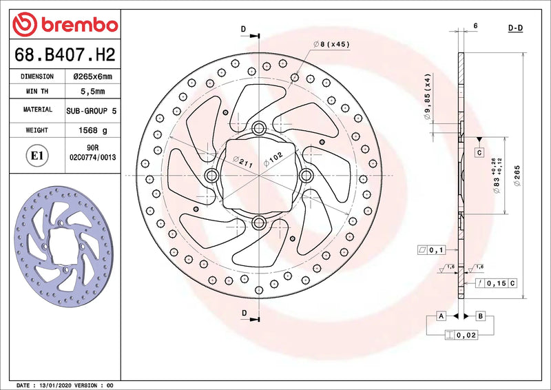 Brembo Serie Oro remschijf Ducati 68B407H2