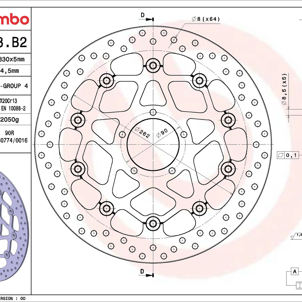 Brembo Serie Oro voorremschijf 330 x 5,0 mm 78B408B2