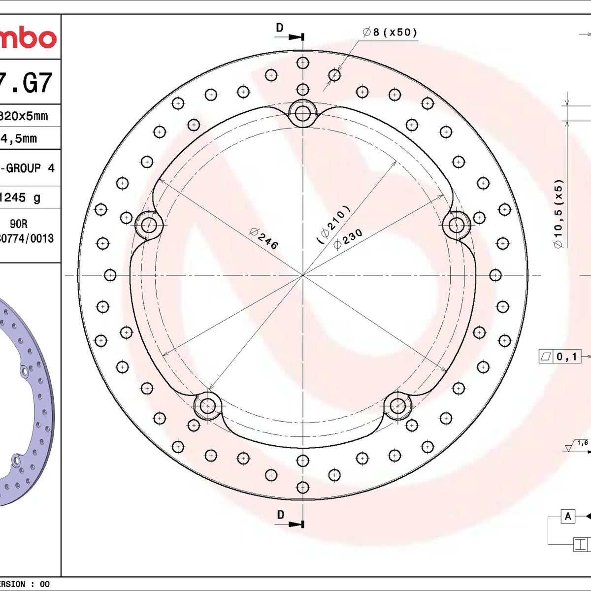 Brembo Serie Oro voorremschijf 320 x 5,0 mm Honda 68B407G7