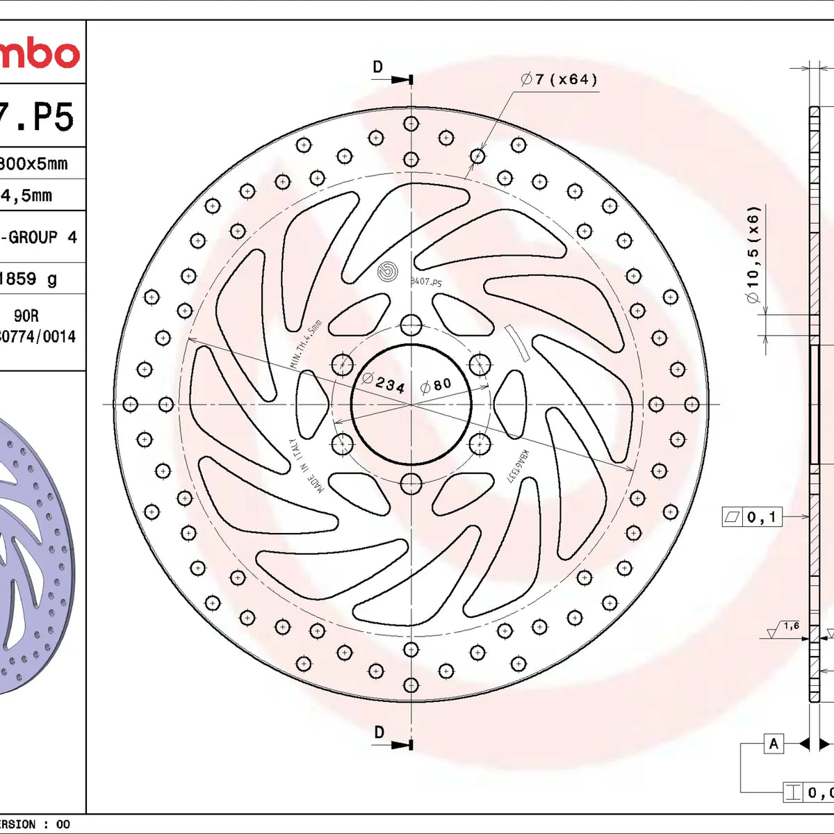 Brembo Serie Oro voorremschijf 300 x 5,0 mm KTM 68B407P5