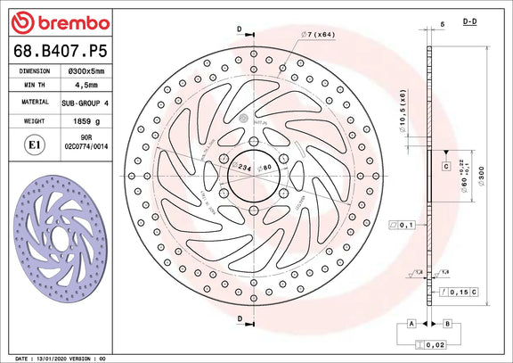 Brembo Serie Oro voorremschijf 300 x 5,0 mm KTM 68B407P5