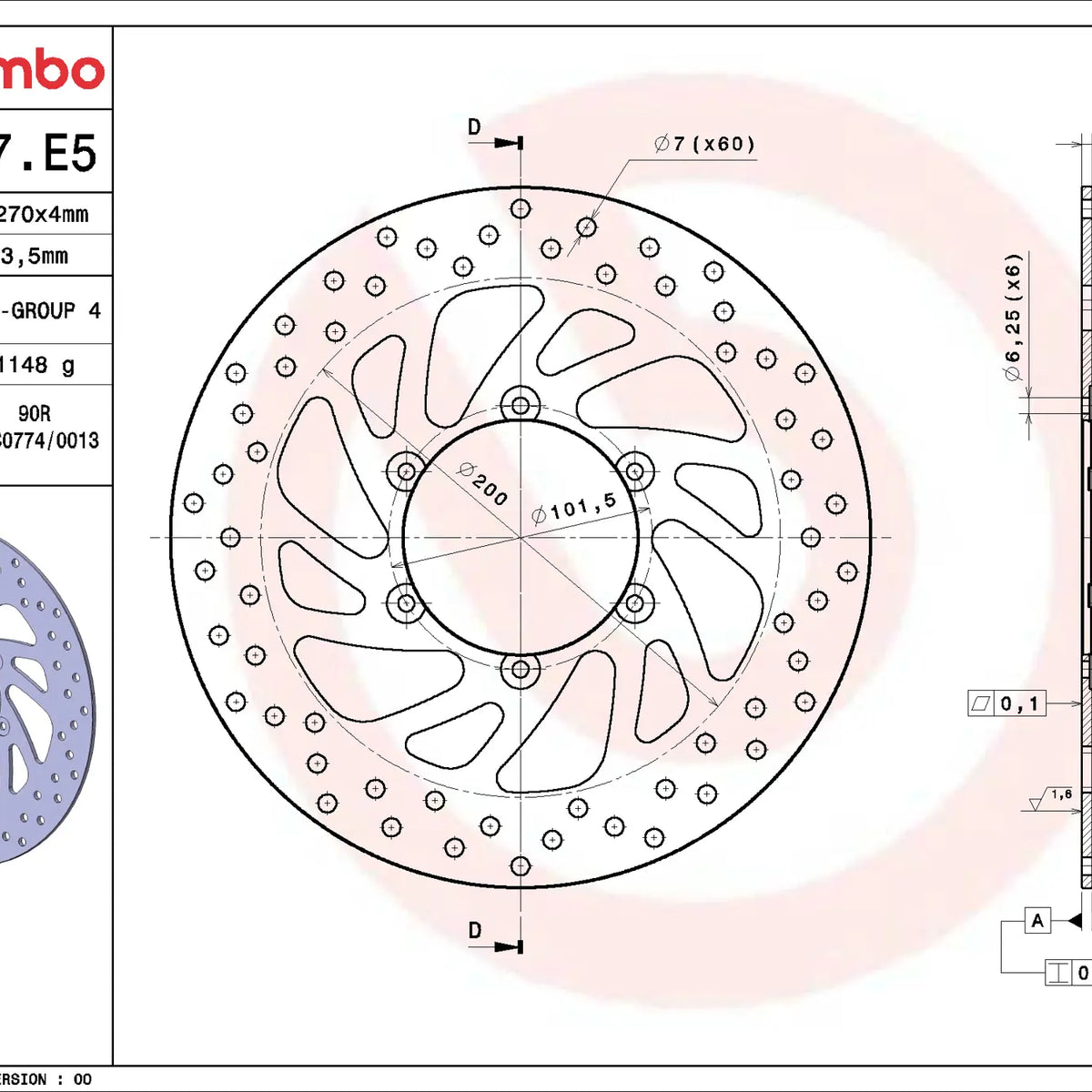 Brembo Serie Oro voorremschijf 270 x 4,0 mm 68B407E5