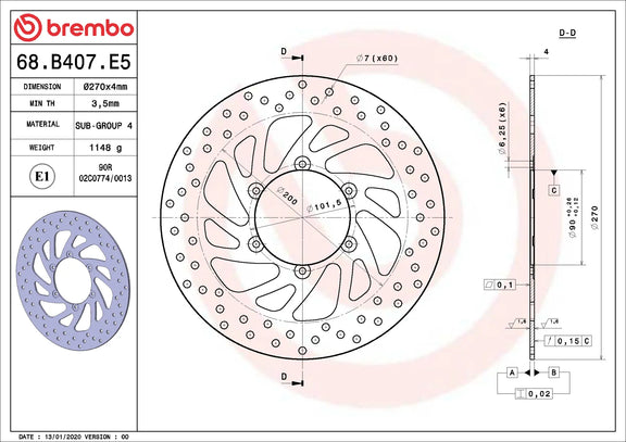 Brembo Serie Oro voorremschijf 270 x 4,0 mm 68B407E5