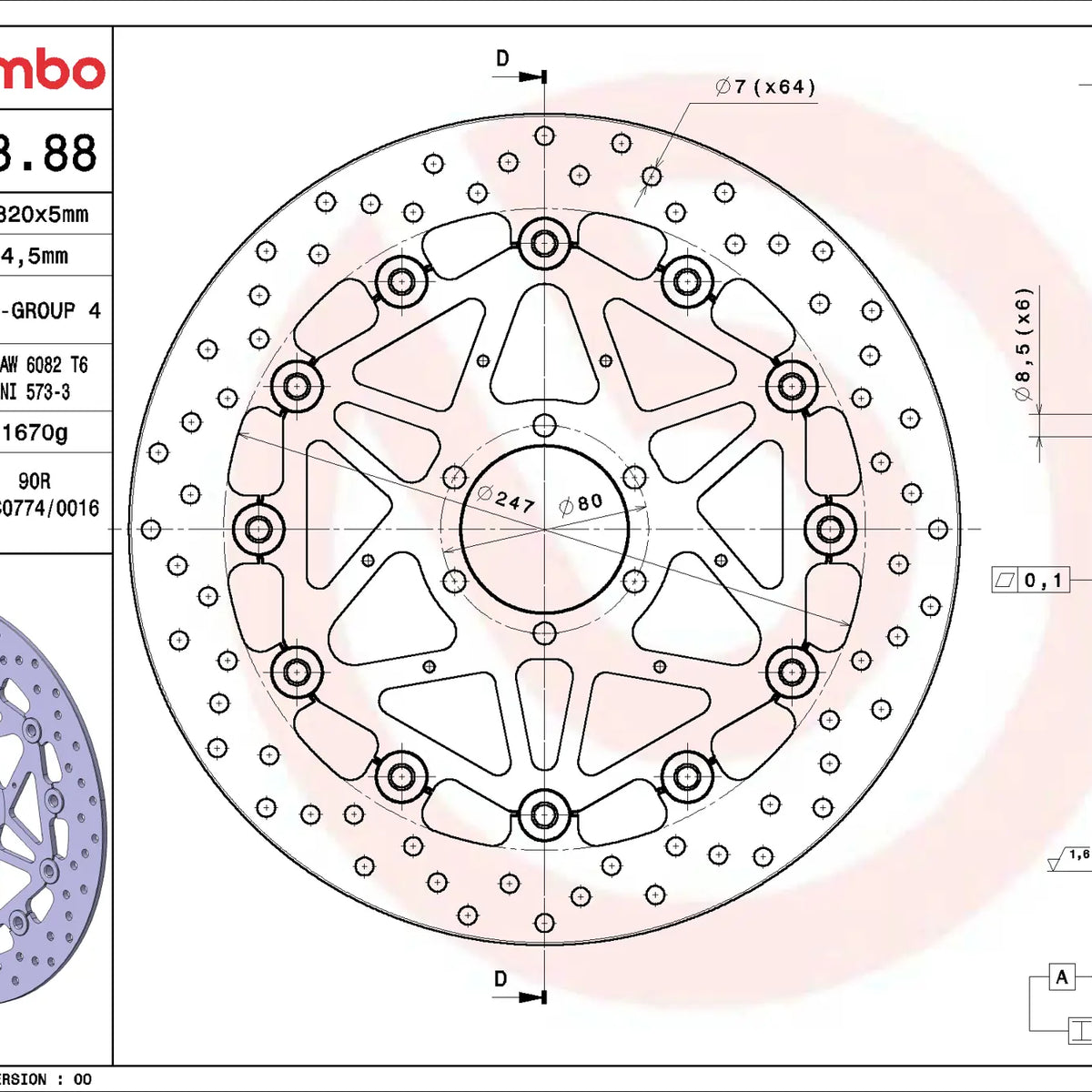 Brembo Serie Oro voorremschijf 320 x 5,0 mm Moto Guzzi California 1400 Audace 2015-2019