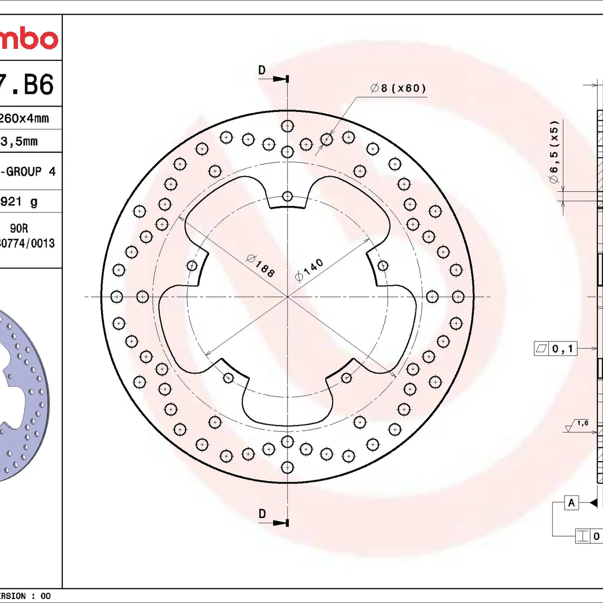 Brembo Serie Oro remschijf 260 x 4,0 mm Aprilia 68B407B6