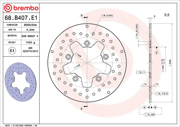 Brembo Serie Oro voorremschijf 260 x 5,0 mm 68B407E1