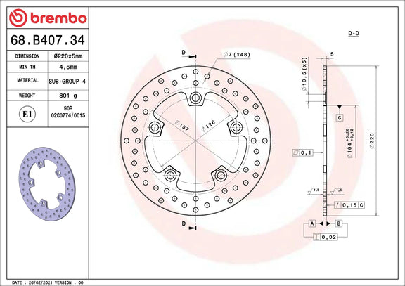 Brembo Serie Oro achterremschijf 220 x 5,0 mm 68B40734