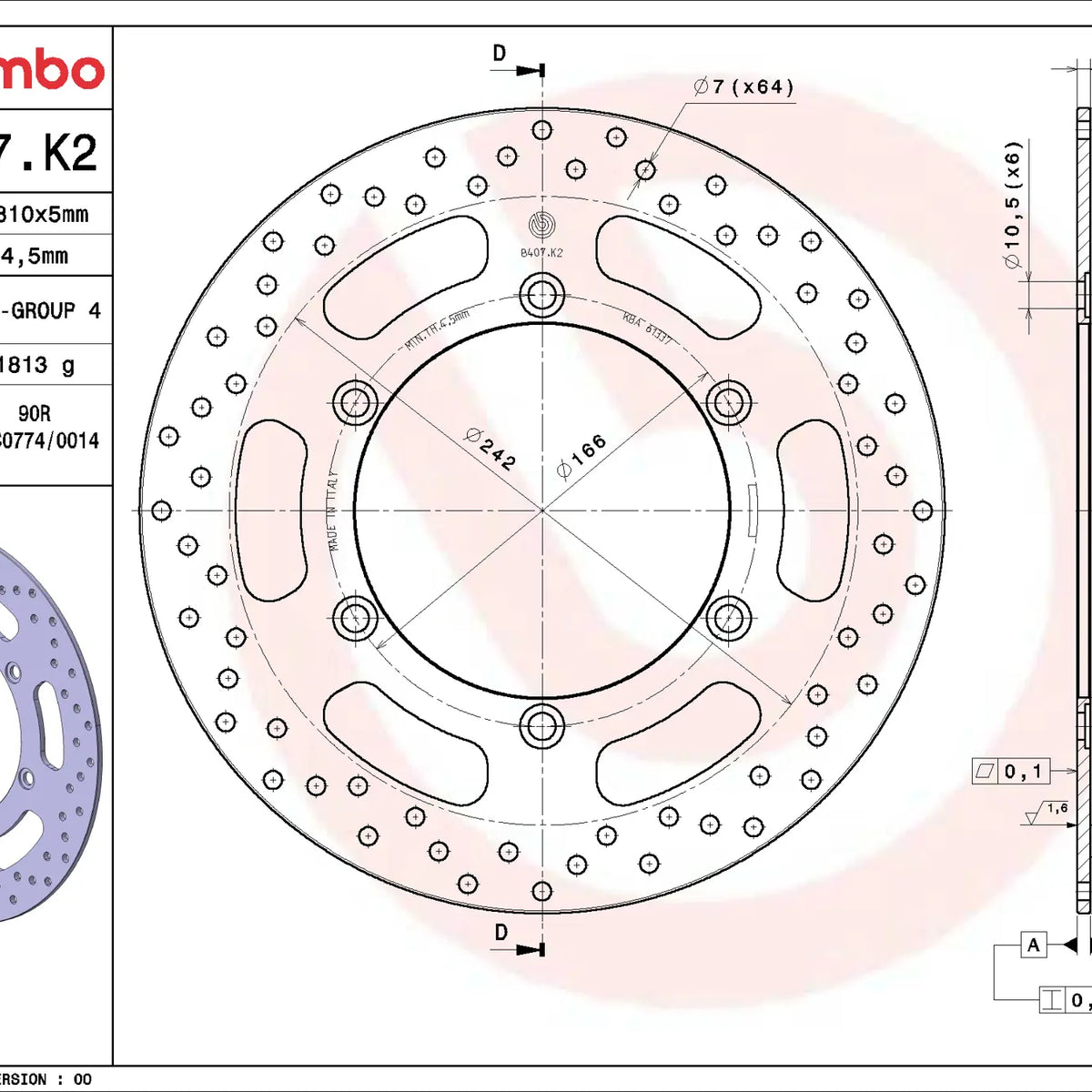 Brembo Serie Oro voorremschijf 310 x 5,0 mm 68B407K2