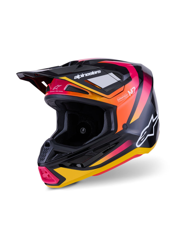 Alpinestars S-M7 Rise Zwart/Geel/Roze Crosshelm