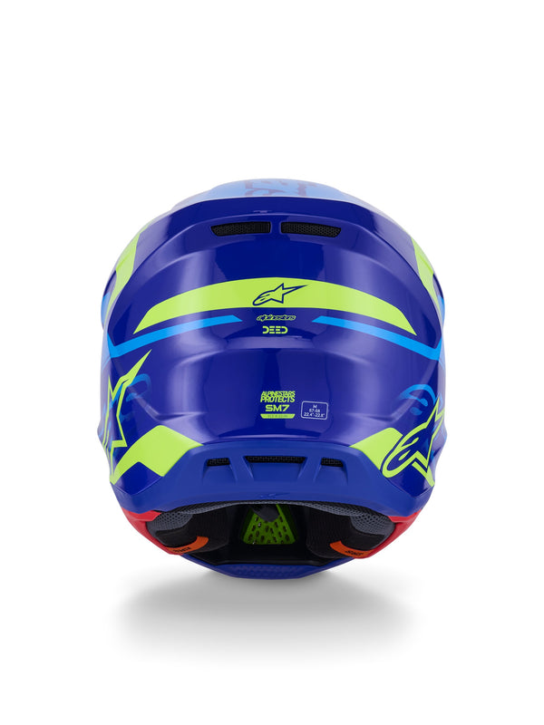 Alpinestars S-M7 Deed Blauw/Fluogeel Crosshelm