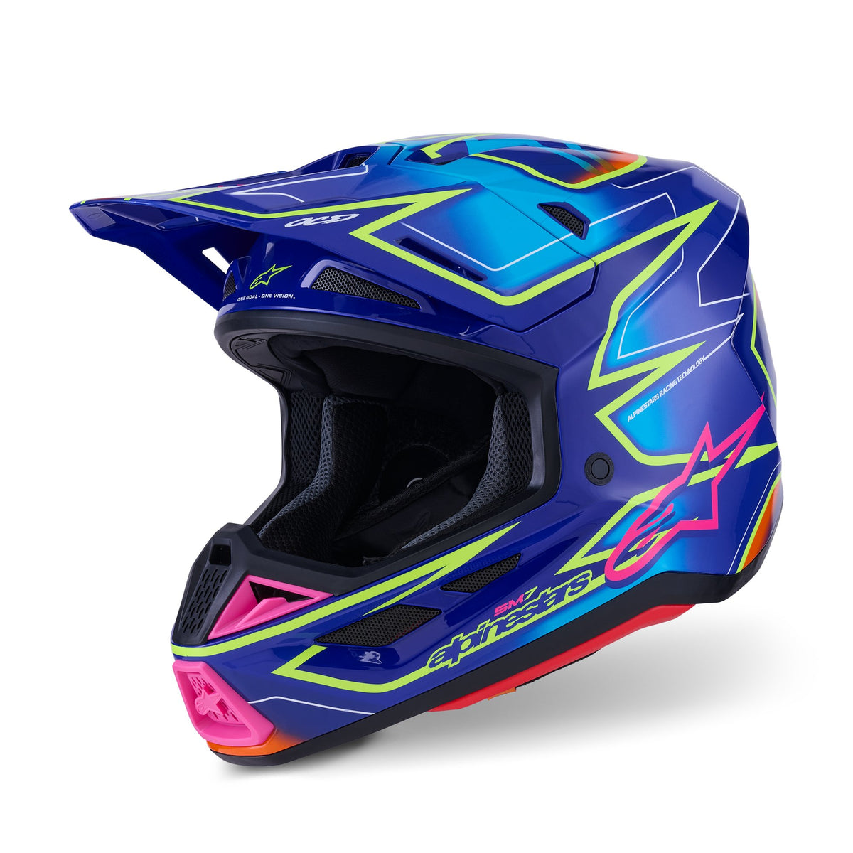 Alpinestars S-M7 Cast Blau/Pink/Fluogelb Crosshelm