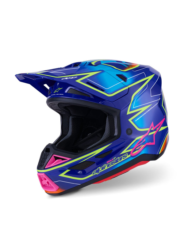 Alpinestars S-M7 Cast Blauw/Roze/Fluogeel Crosshelm