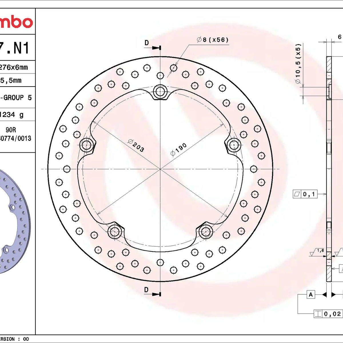 Brembo Serie Oro remschijf Honda 68B407N1